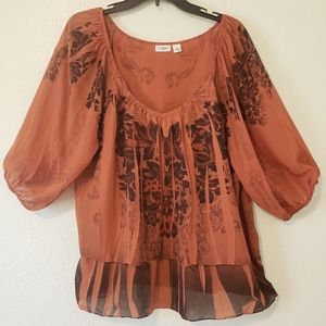 CATO Rust/black flower 3/4 sleeve top XL